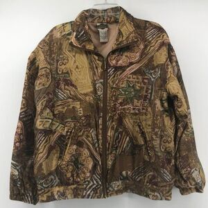 Vintage Out Brook Silk Jacket Abstract Print Full Zip Lightweight Coat‎ Medium